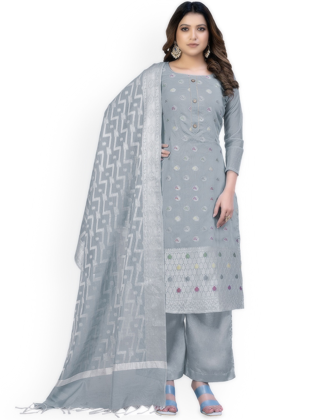 

Maroosh Ethnic Motifs Woven Design Unstitched Dress Material, Grey