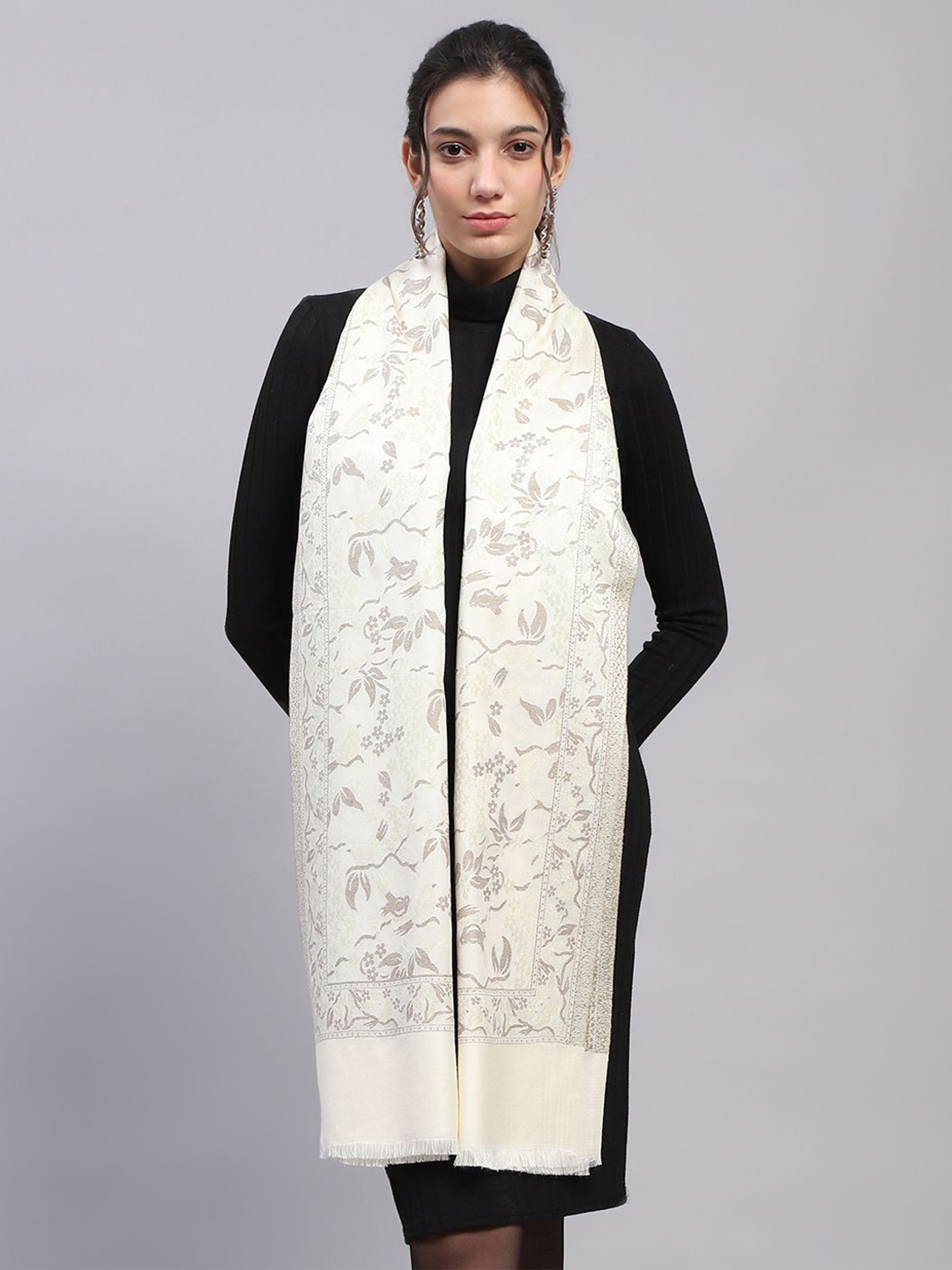 

Monte Carlo Women Floral Woven Design Stole, Cream