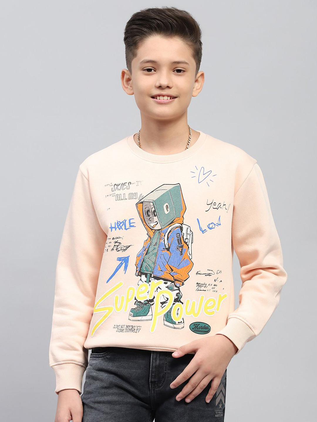 

Monte Carlo Boys Printed Cotton Pullover Sweatshirt, Peach
