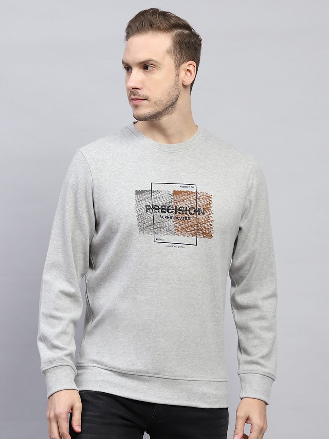 

Monte Carlo Men Printed Cotton Pullover Sweatshirt, Grey