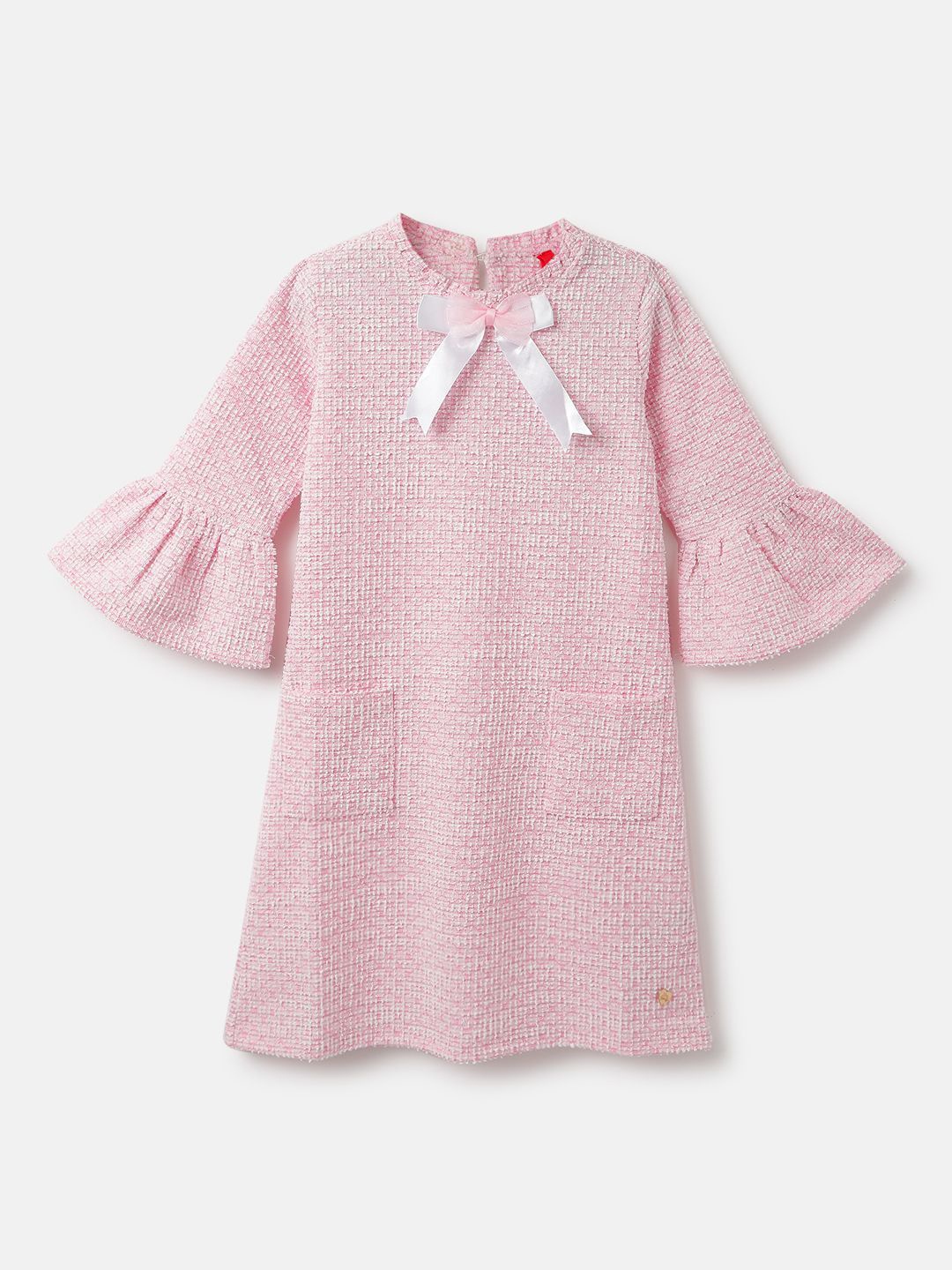 

Blue Giraffe Girls Textured Round Neck 3/4th Sleeves A-Line Dress, Pink