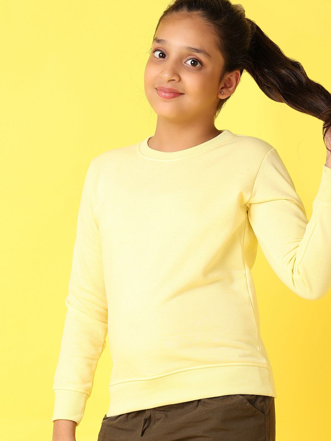

V-Mart Girls Long Sleeve Round Neck Fleece Pullover Sweatshirt, Yellow