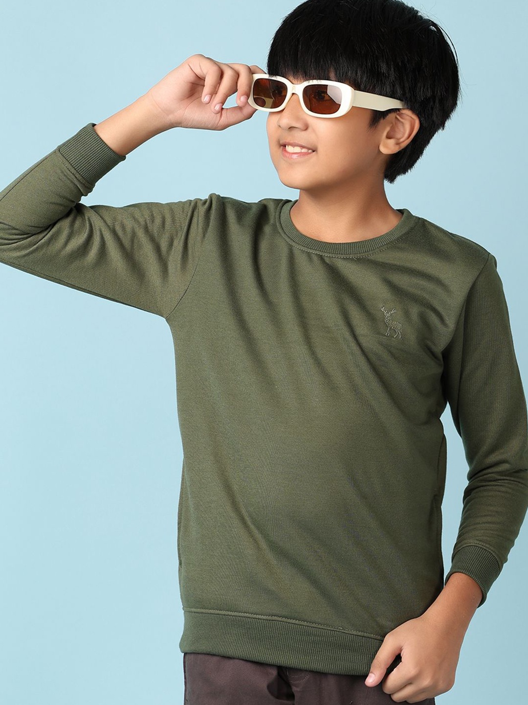 

V-Mart Boys Round Neck Pullover Sweatshirt, Olive
