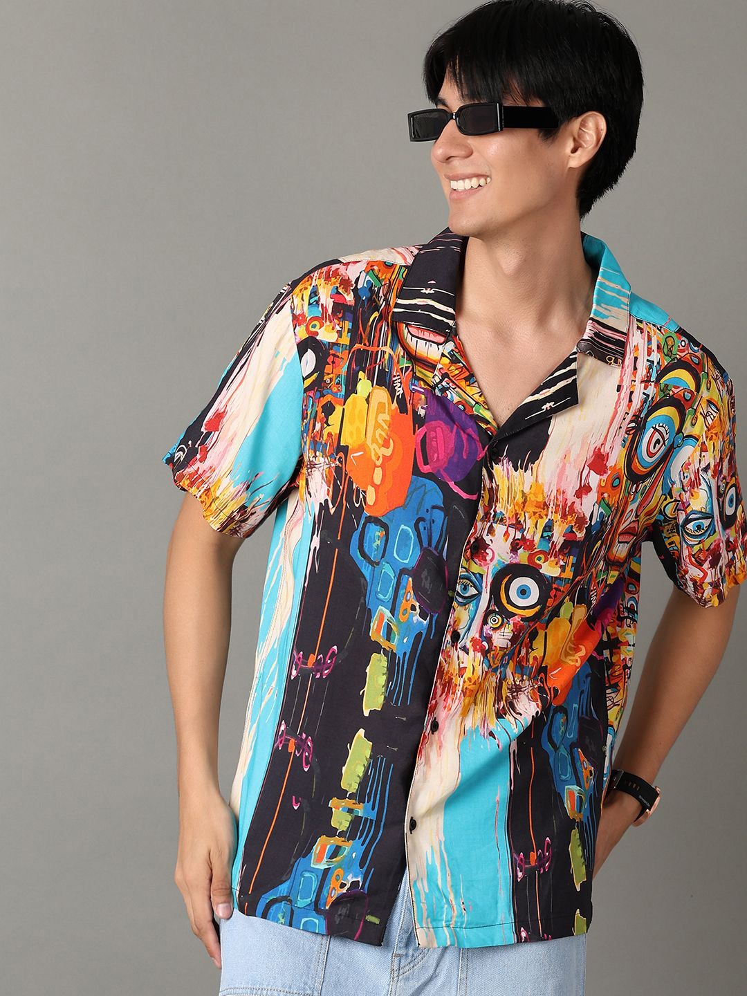 

V-Mart Men Cuban Collar Abstract Printed Casual Shirt, Orange