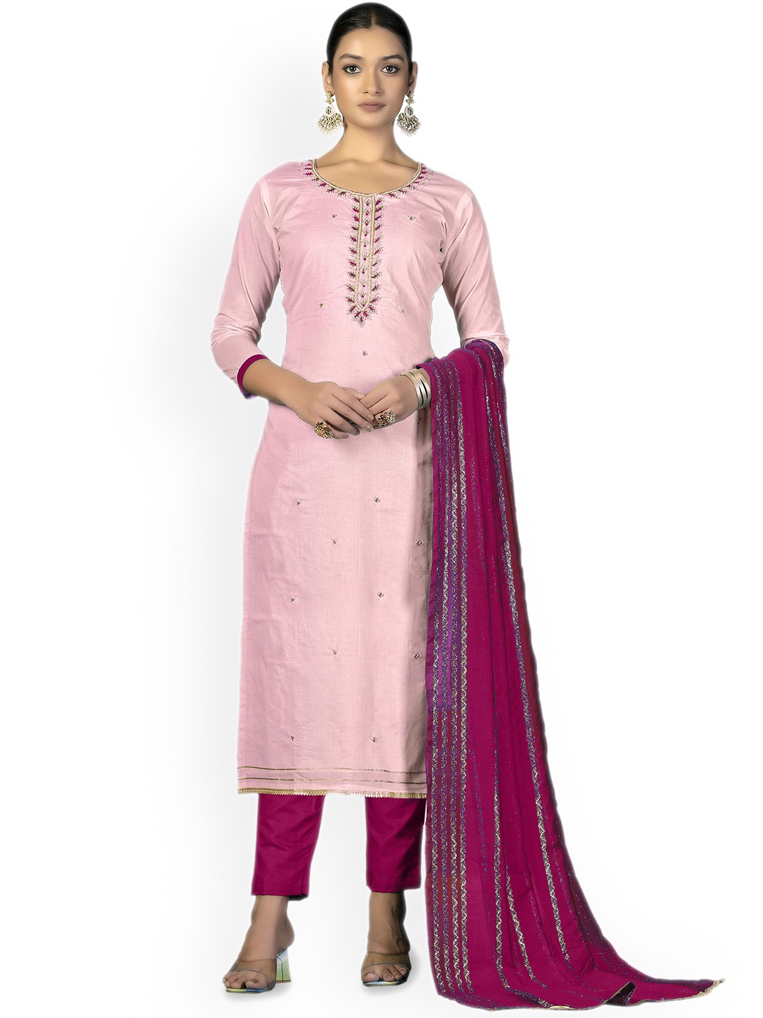 

Maroosh Ethnic Motifs Embroidered Beads & Stones Unstitched Dress Material, Pink