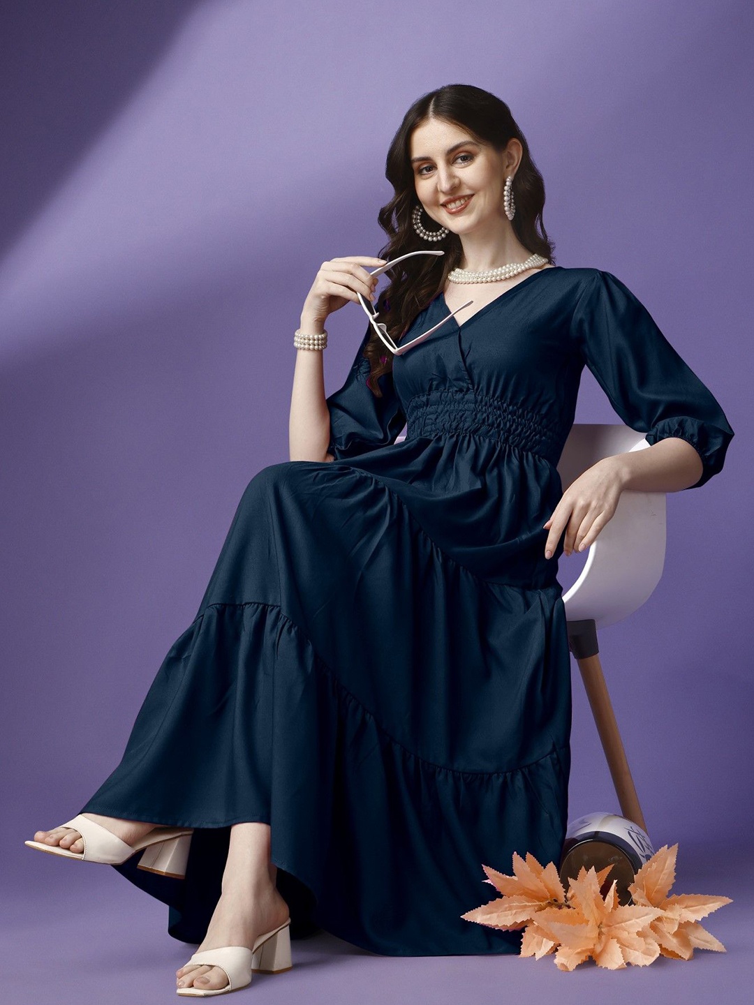 

Raiyani Enterprise Women V-Neck Fit & Flare Dress, Blue