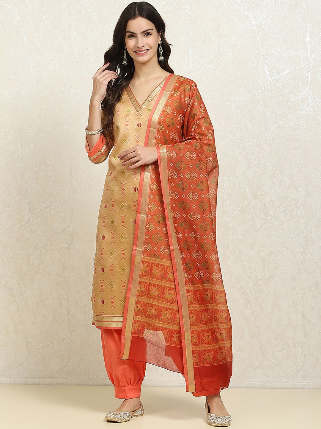 

Biba Floral Woven Design Pure Cotton Unstitched Dress Material, Cream
