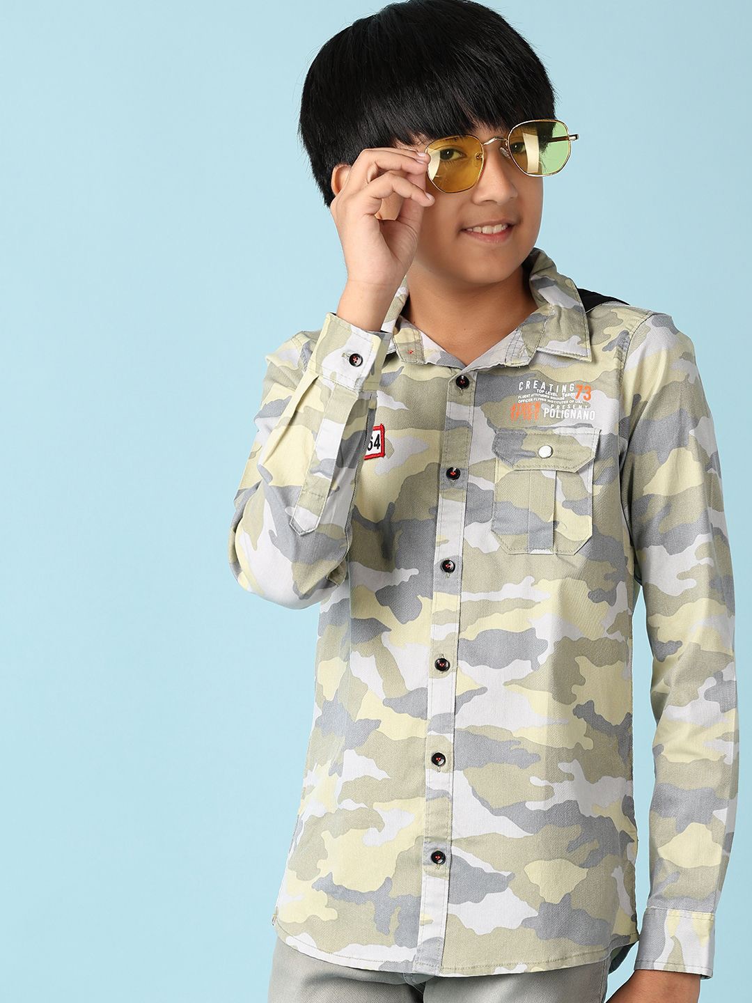 

V-Mart Boys Hood Camouflage Printed Cotton Casual Shirt, Green