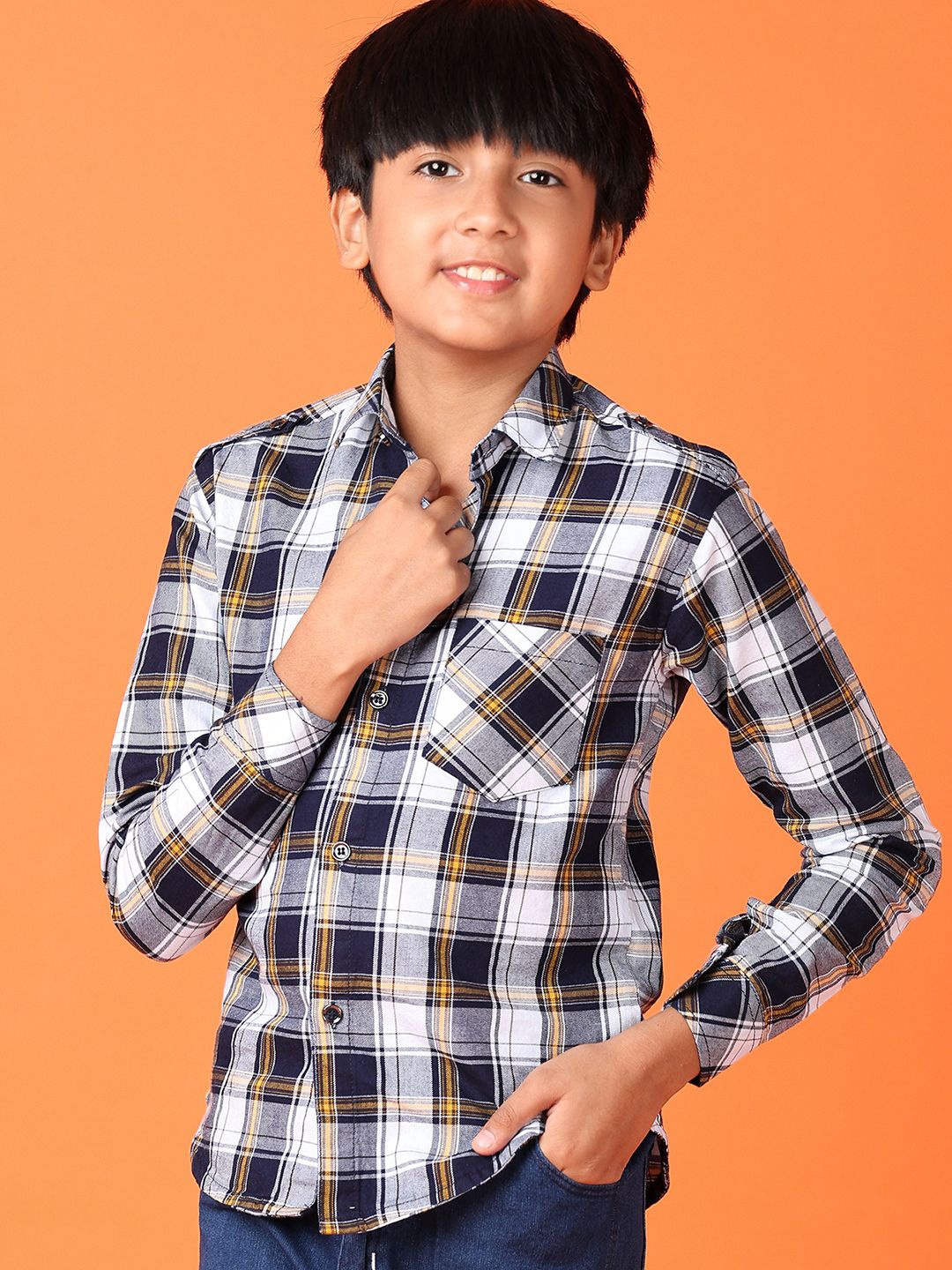 

V-Mart Boys Checked Shirt with Trousers, Yellow