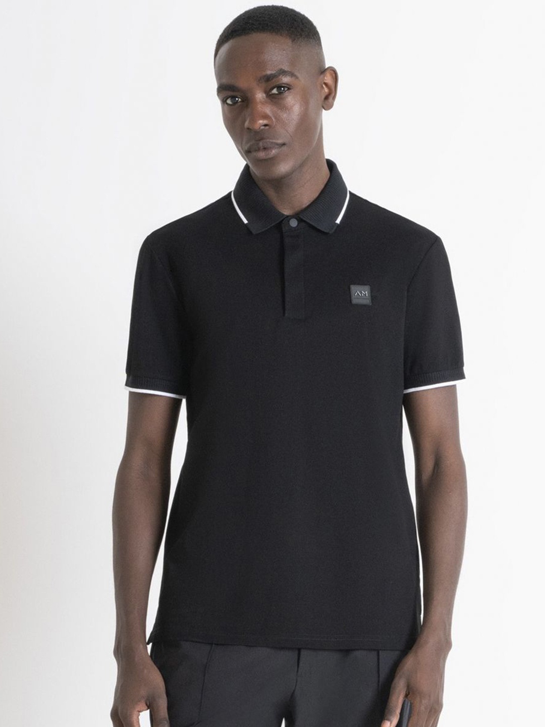 

Antony Morato Men Solid Polo Collar Cotton Slim Fit T-shirt, Black