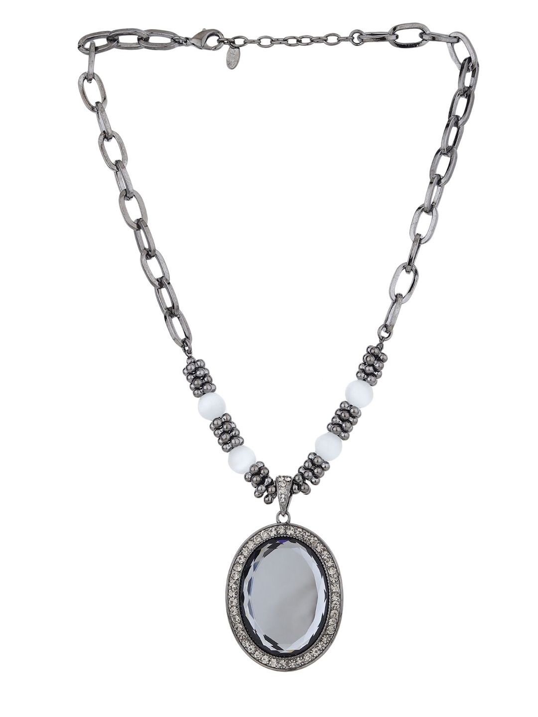 

RHOSYN Silver-Plated Stainless Steel Cubic Zirconia Stone Studded Necklace