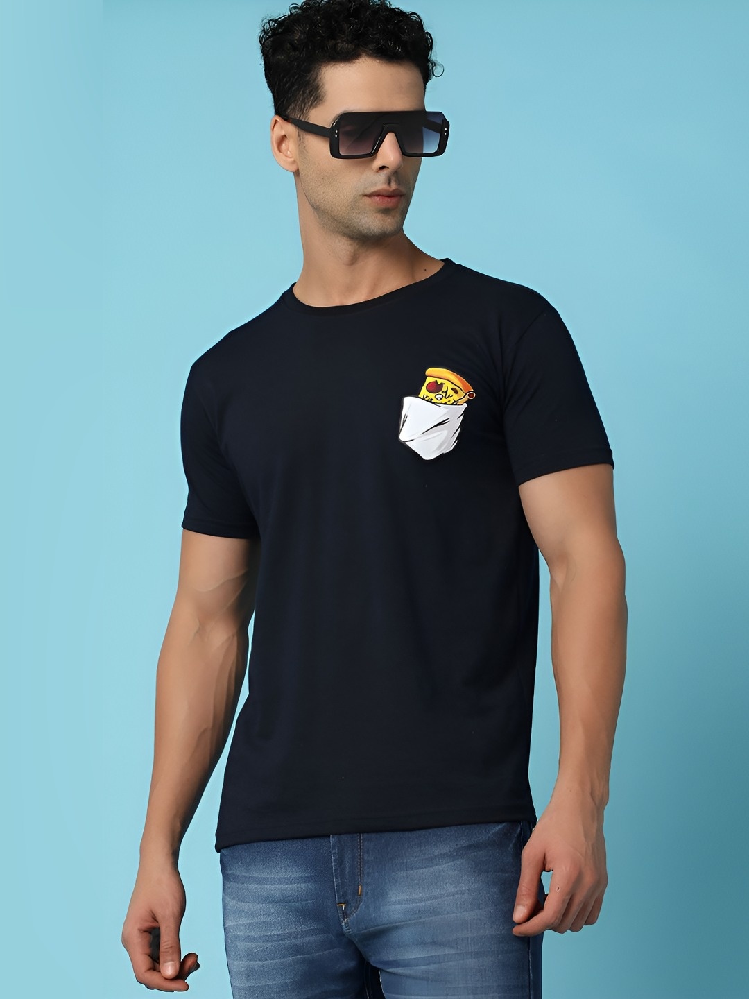 

V-Mart Men Graphic Printed Round Neck Cotton T-shirt, Navy blue