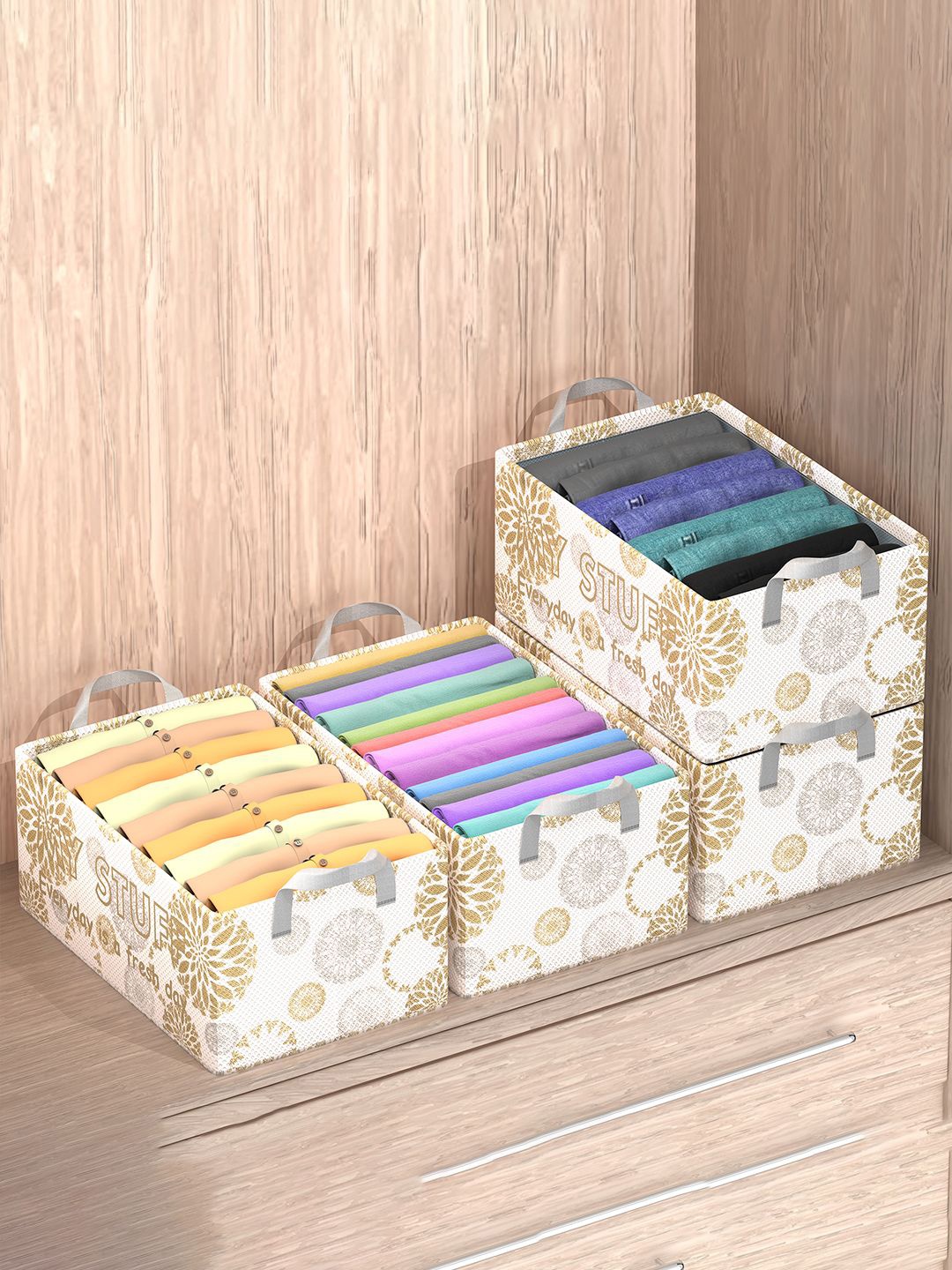 

Kuber Industries White & Brown 4 Pieces Drawer Organisers