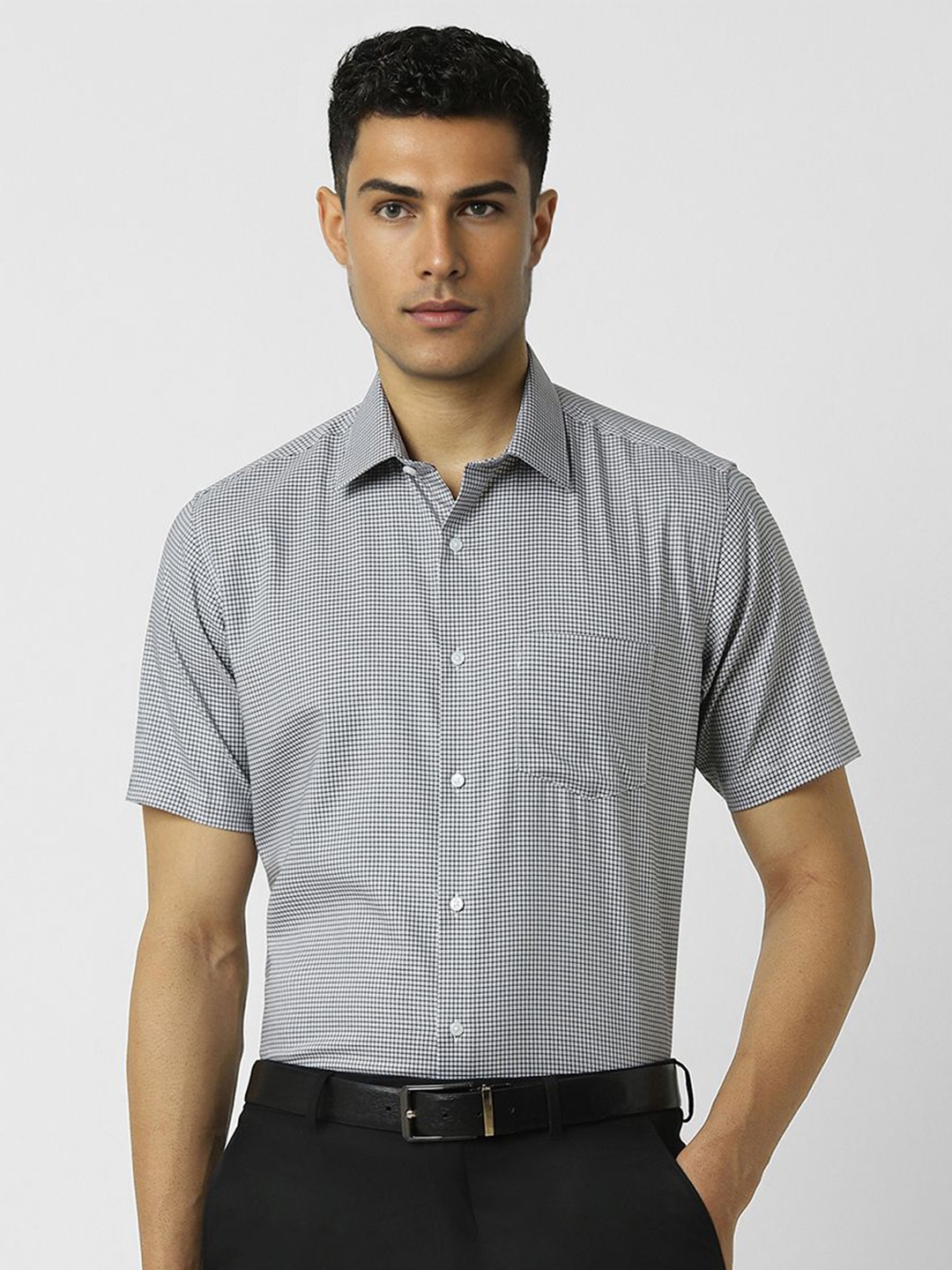 

Van Heusen Men Spread Collar Micro Checked Cotton Slim Fit Formal Shirt, Grey