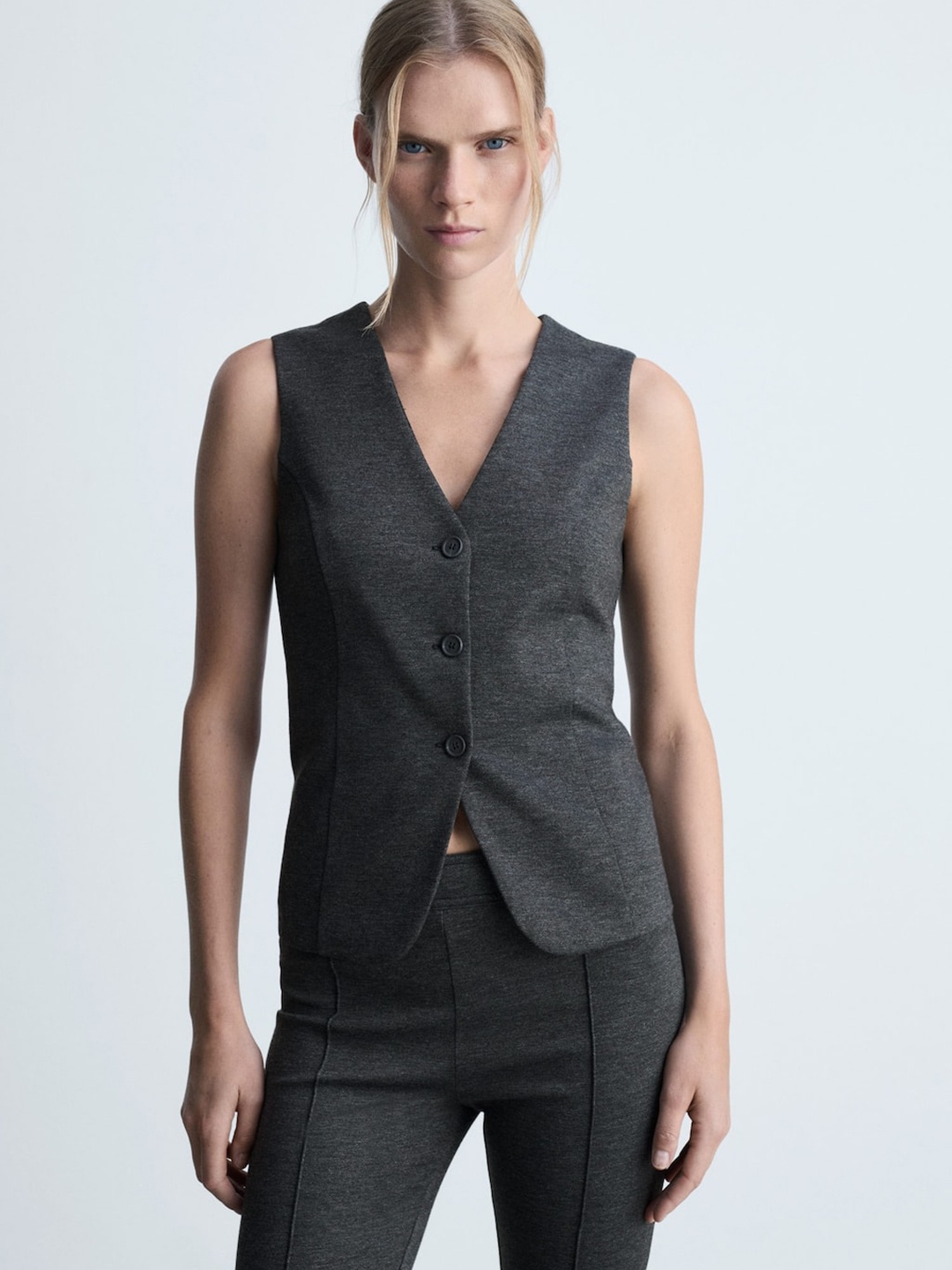 

MANGO Fitted Knitted Waistcoat, Charcoal