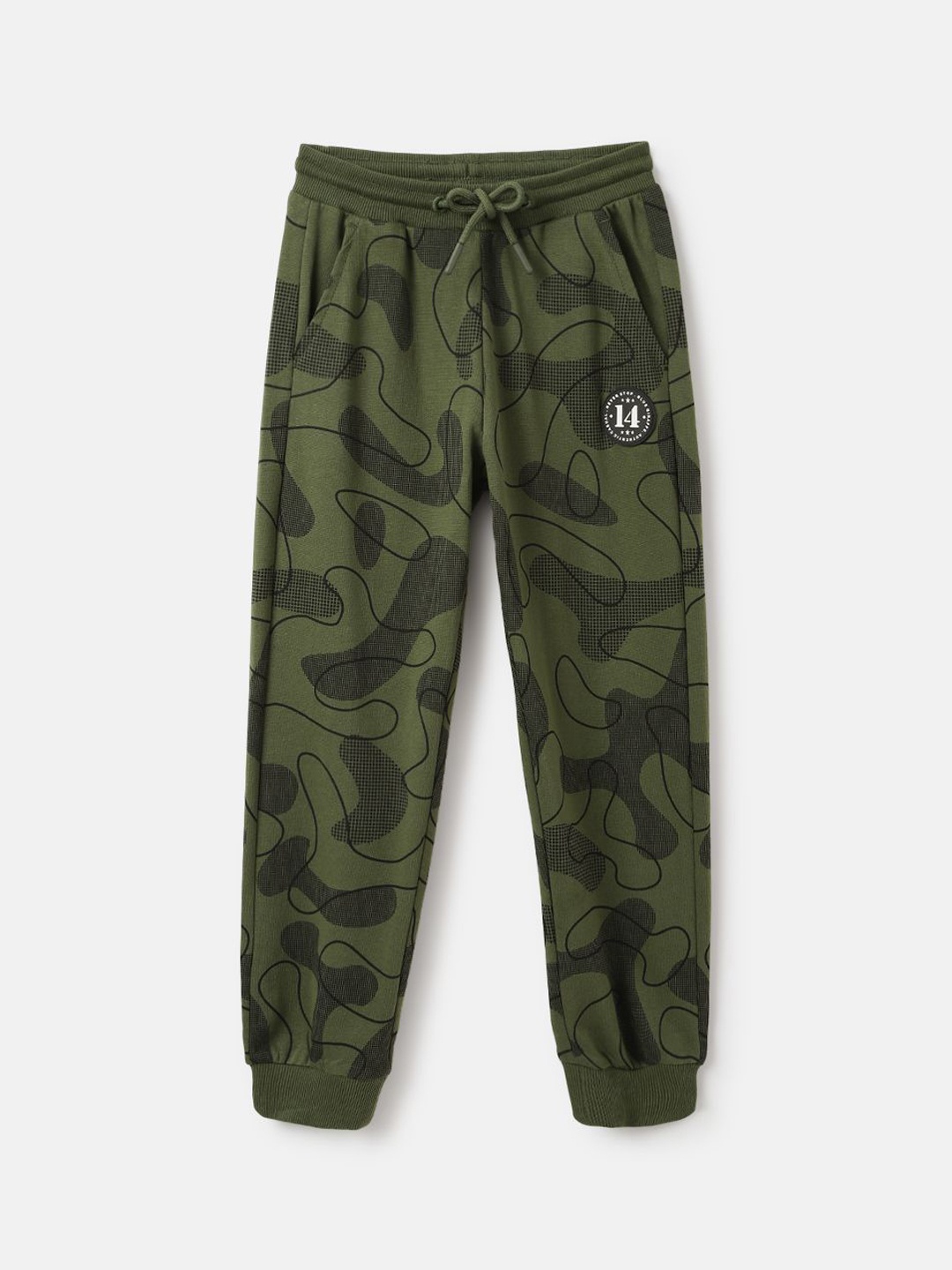 

Blue Giraffe Boys Abstract Printed Cotton Mid-Rise Joggers, Olive