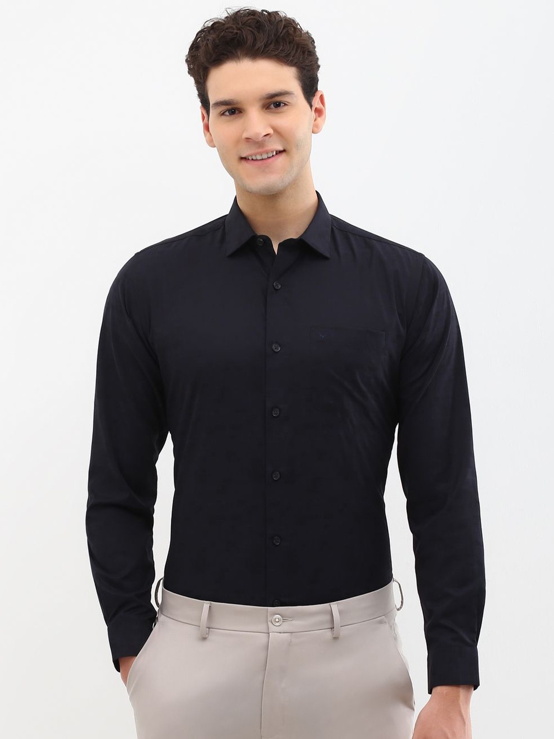 

Allen Solly Men Spread Collar Solid Cotton Slim Fit Formal Shirt, Black