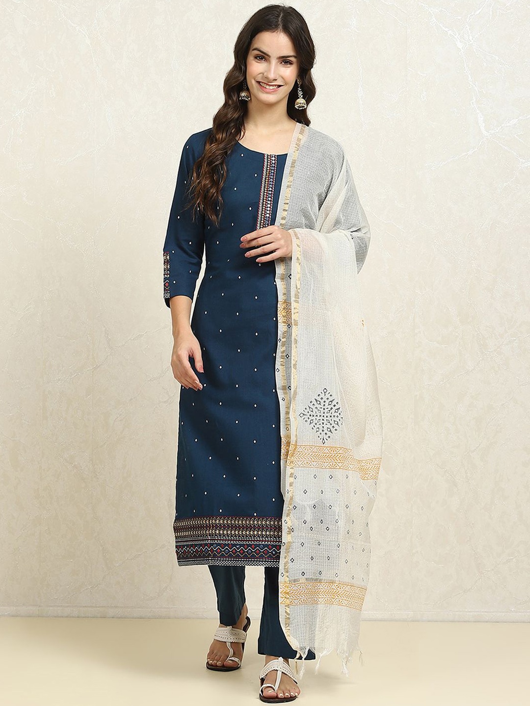 

Biba Embroidered Pure Cotton Unstitched Dress Material, Blue