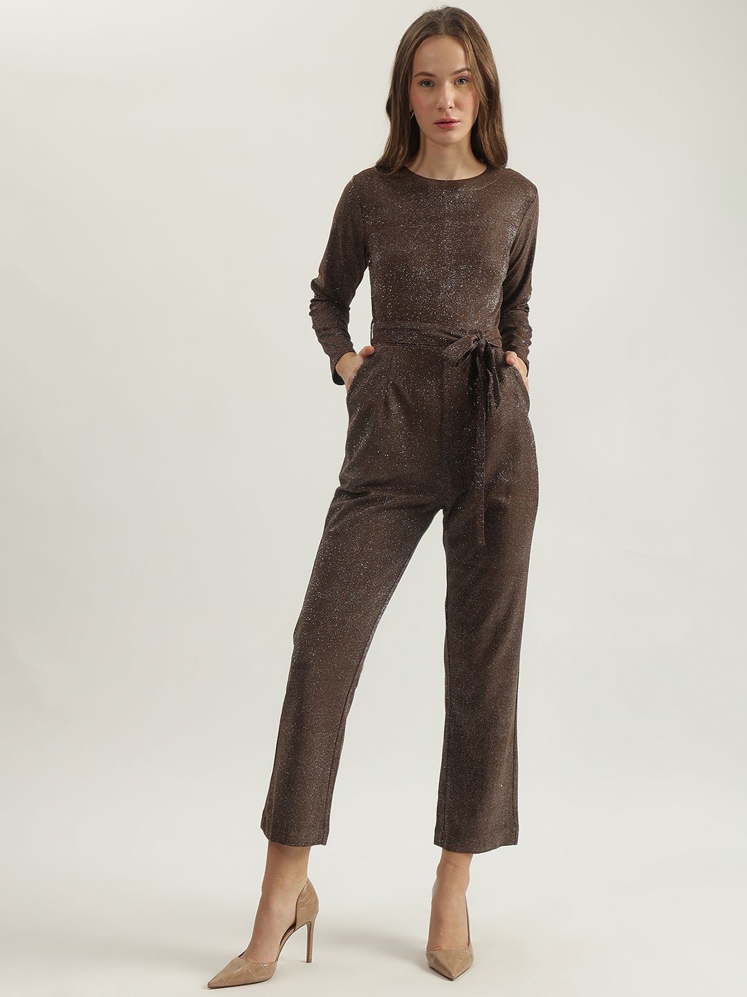 

CENTRESTAGE Women Self Design Basic Jumpsuit, Brown