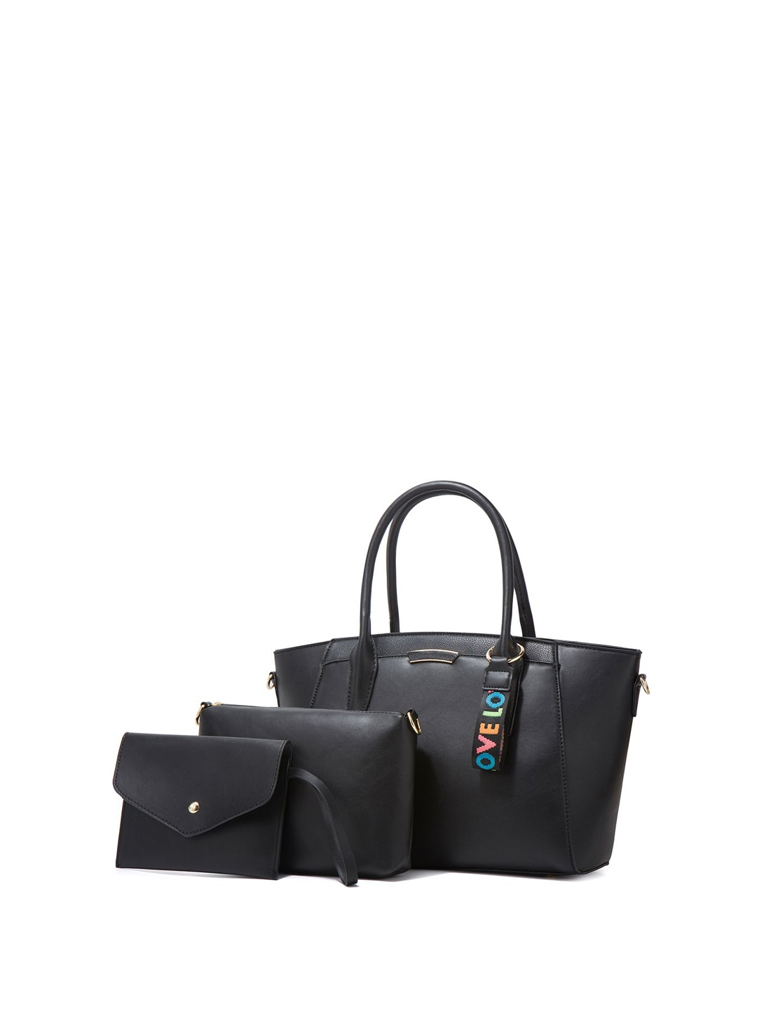 

RAVE PU Oversized Structured Tote Bag with Tasselled, Black