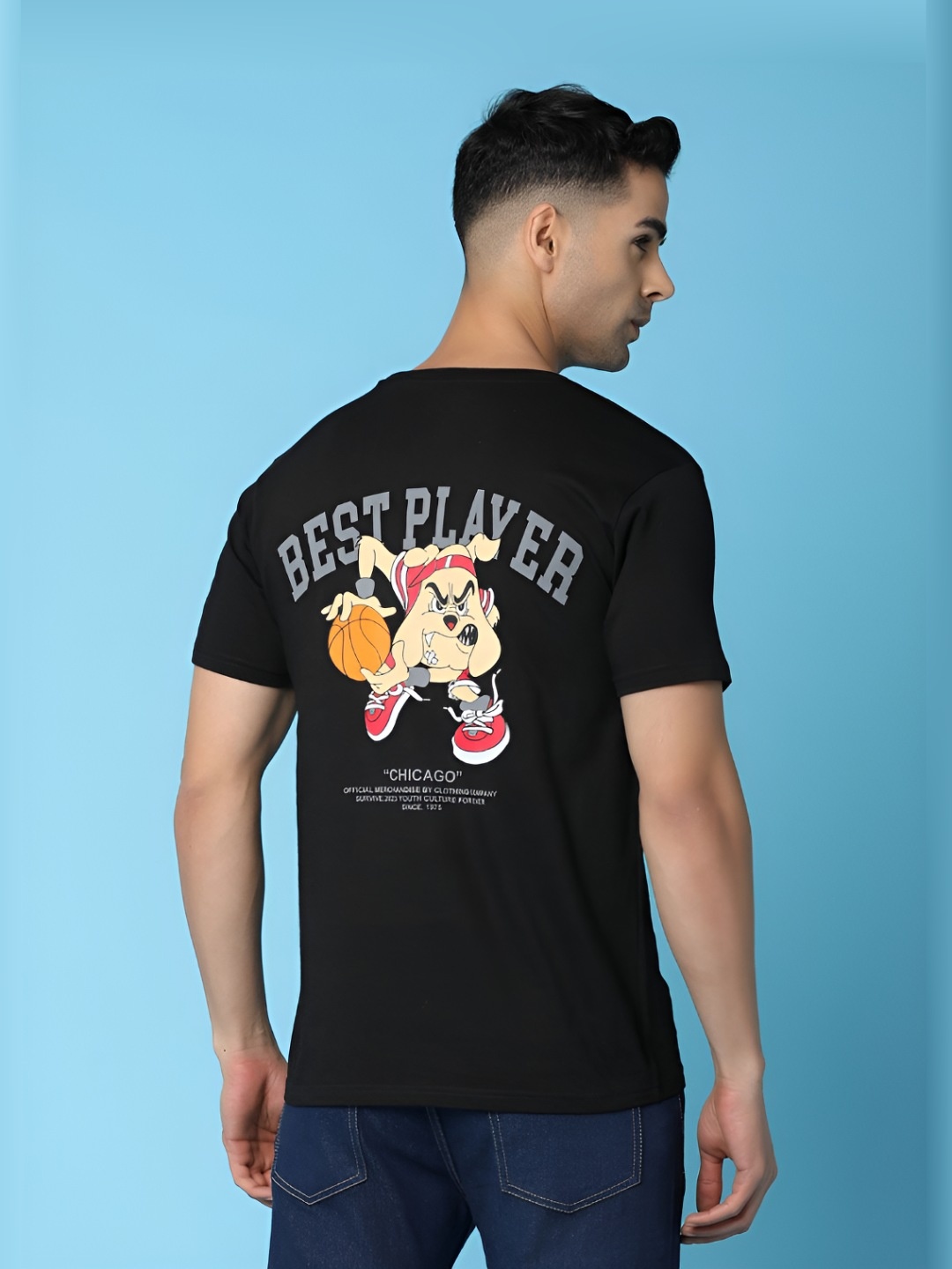 

V-Mart Men Looney Tunes Graphic Printed Round Neck Cotton T-shirt, Black