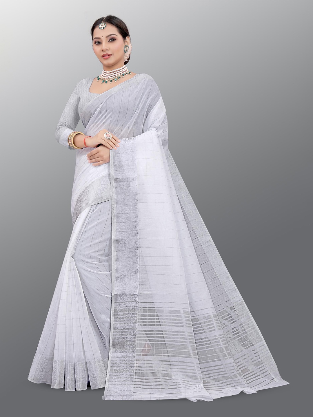 

THE52 Zari Woven Design Pure Silk Kasavu Saree, Grey