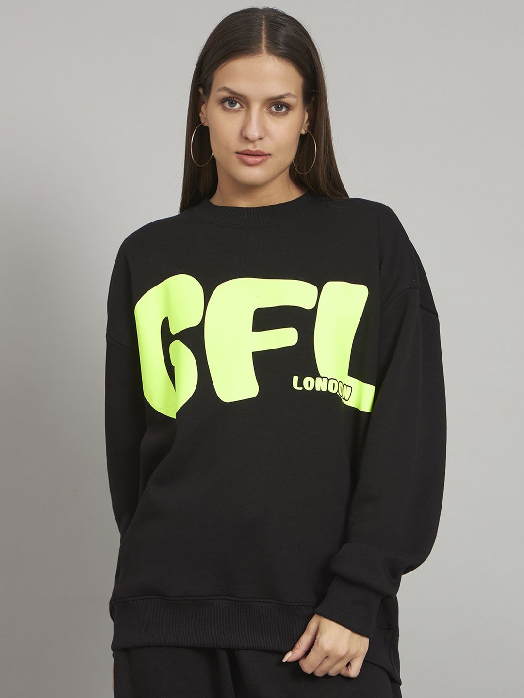 

GRIFFEL Women Printed Round Neck Pullover Sweatshirt, Black