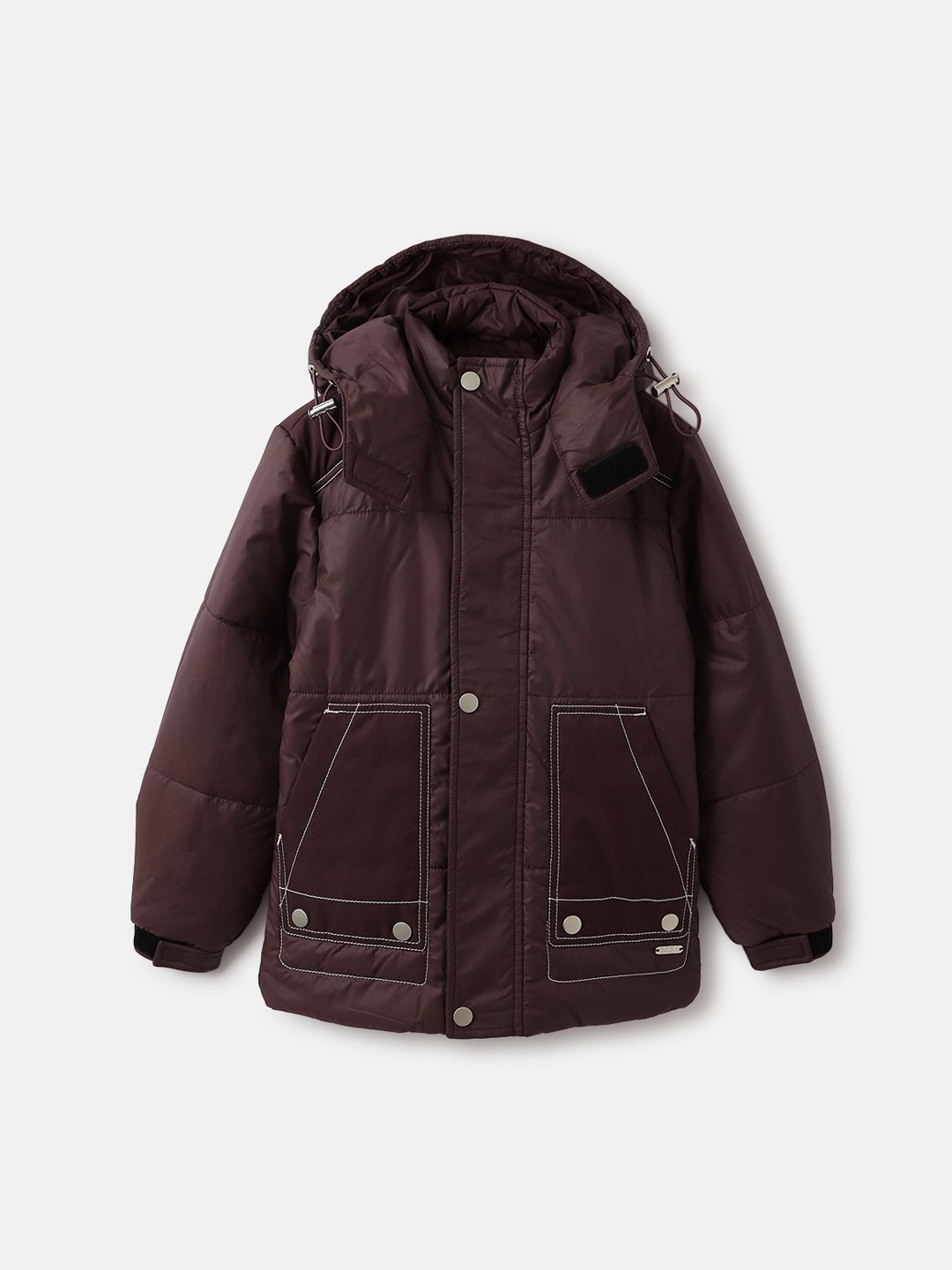 

Blue Giraffe Boys Hooded Solid Casual Puffer Jacket, Brown