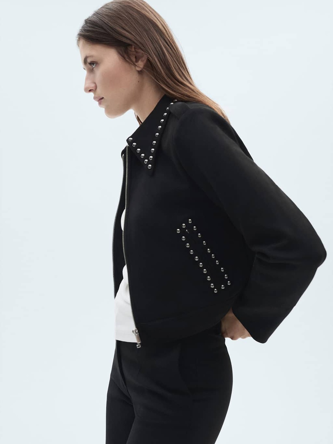 

MANGO Women Rivet Embellished Tailored Jacket, Black