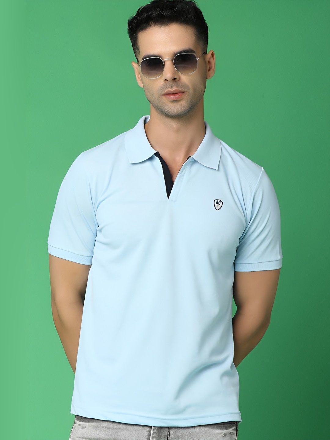 

V-Mart Men Solid Polo Collar T-shirt, Blue