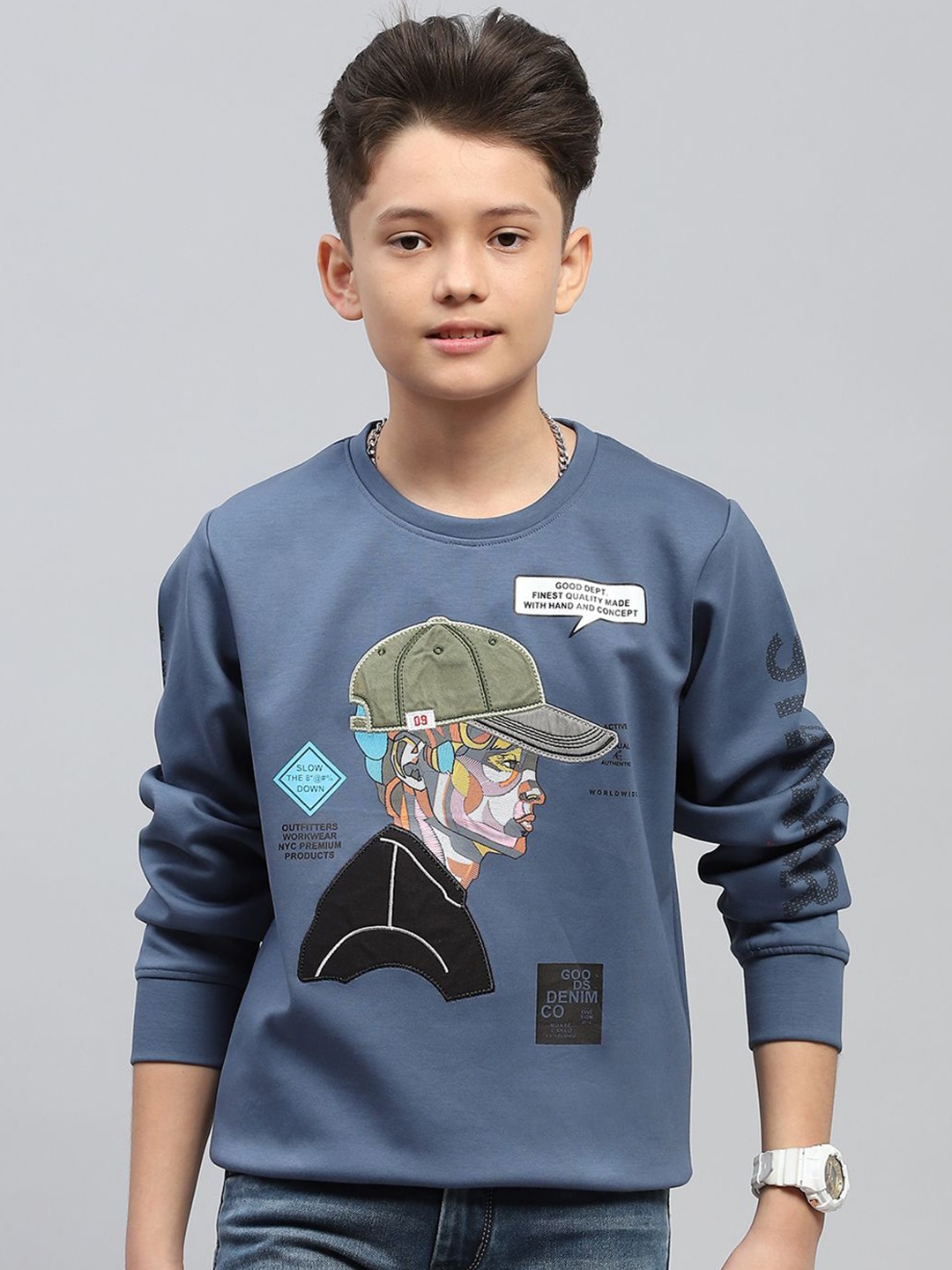 

Monte Carlo Boys Graphic Printed Cotton Pullover Sweatshirt, Blue