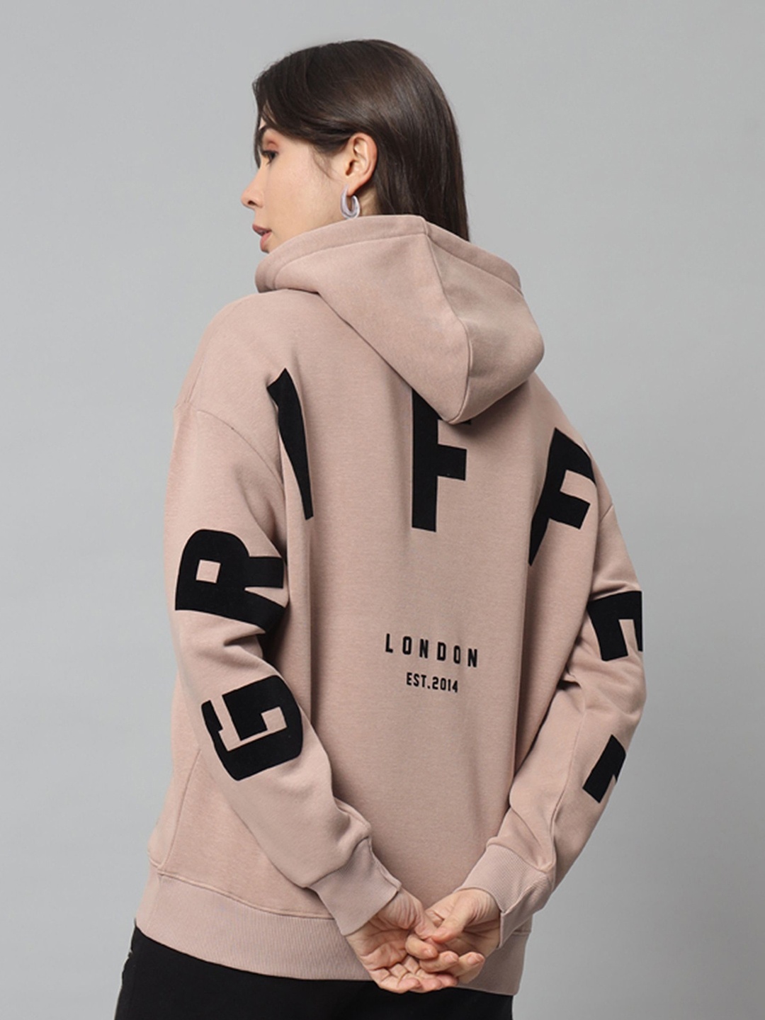 

GRIFFEL Women Printed Hooded Pullover Sweatshirt, Camel brown