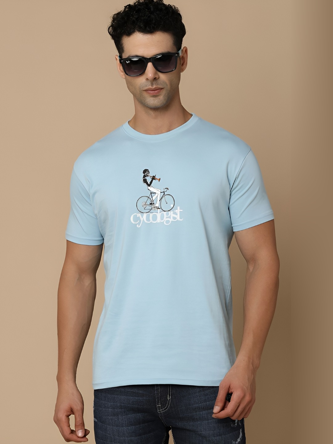 

V-Mart Men Typography Printed Round Neck Cotton T-shirt, Blue