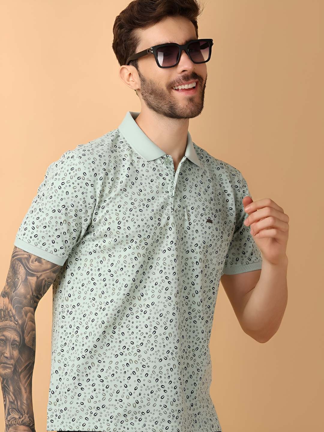 

V-Mart Men Abstract Printed Polo Collar T-shirt, Green