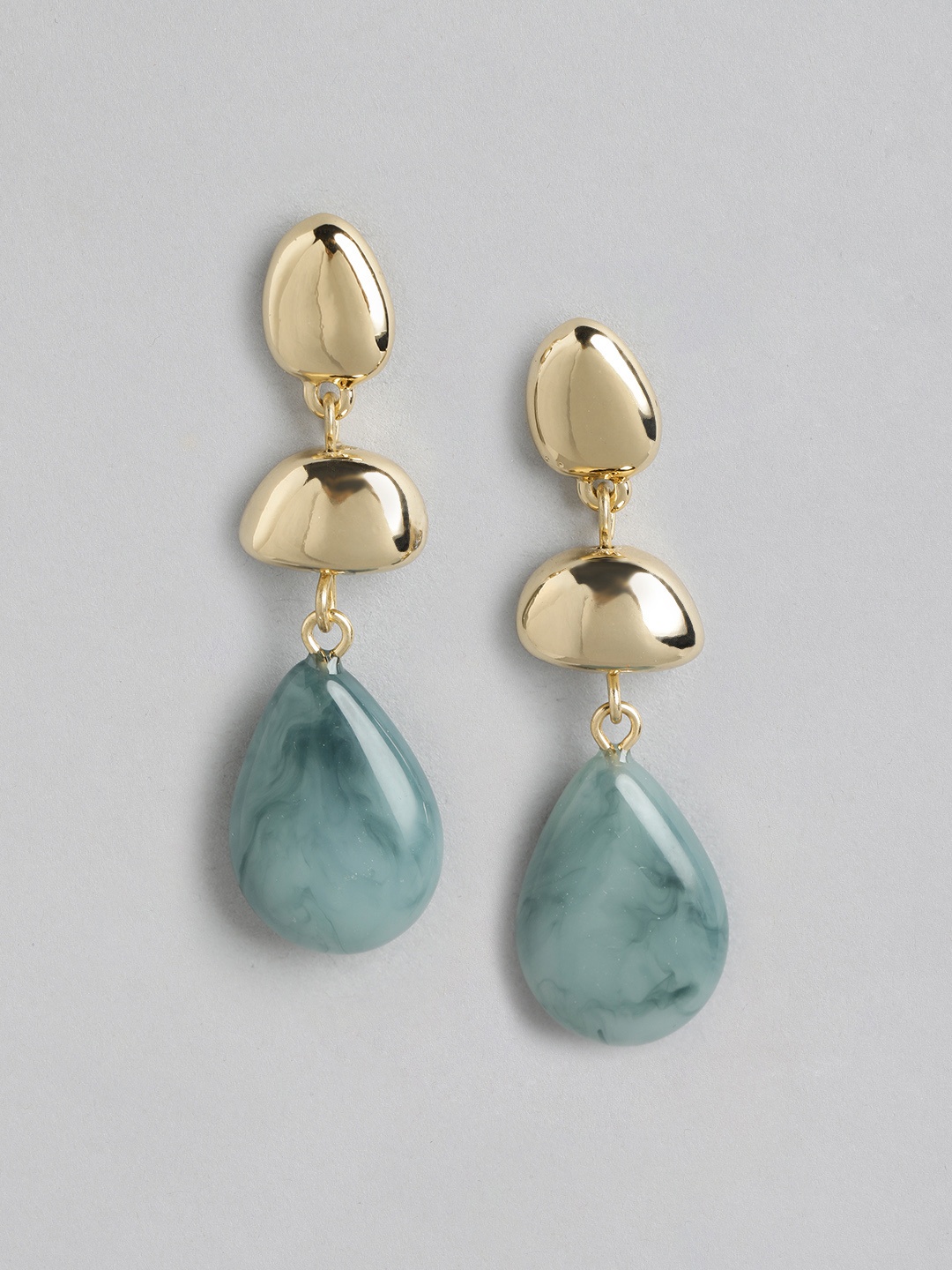 

Forever New Gold-Plated Stone Studded Teardrop Shaped Drop Earrings