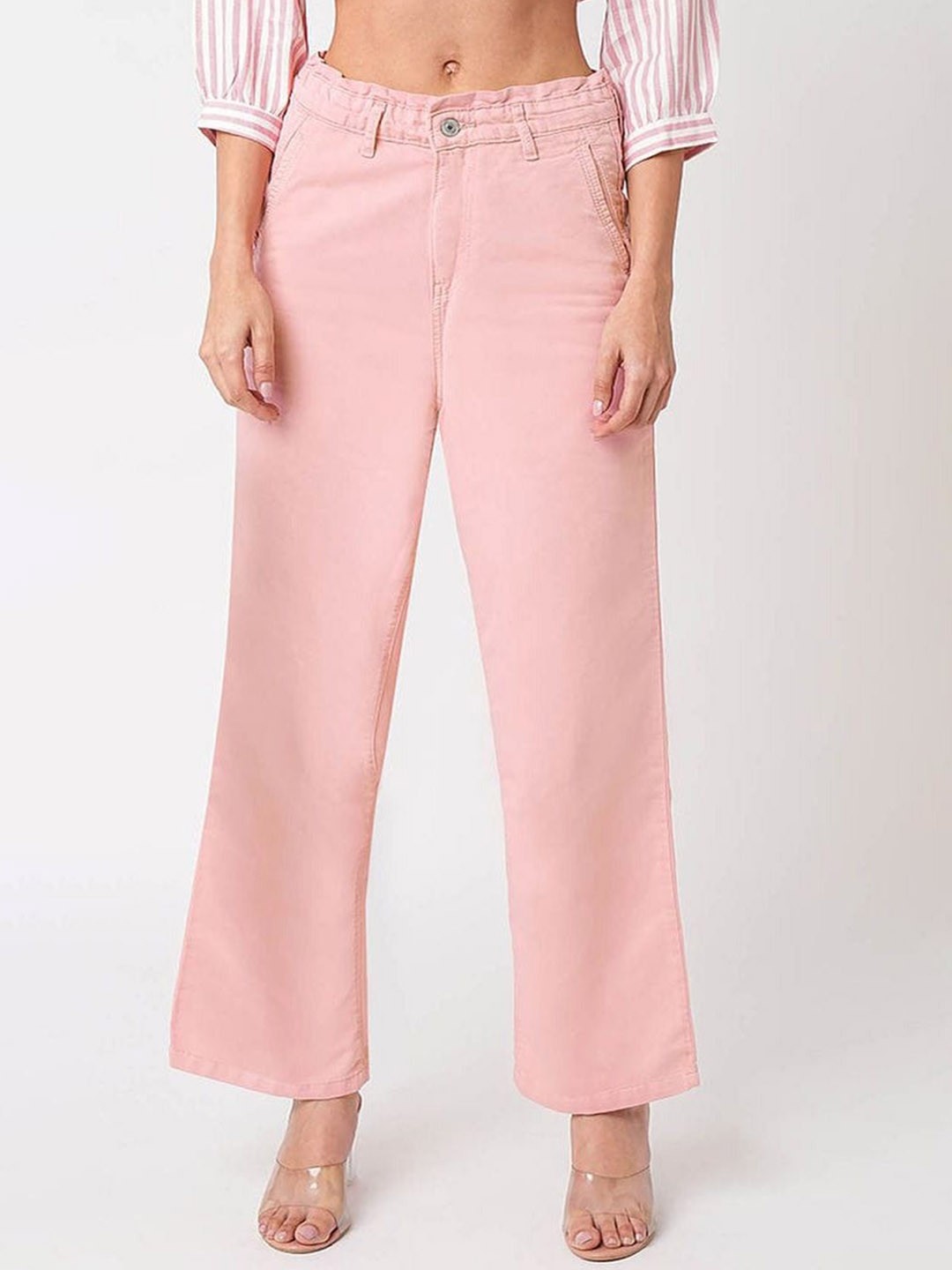 

Perfect Outlet Women Straight Fit Mid-Rise Cotton Jeans, Pink