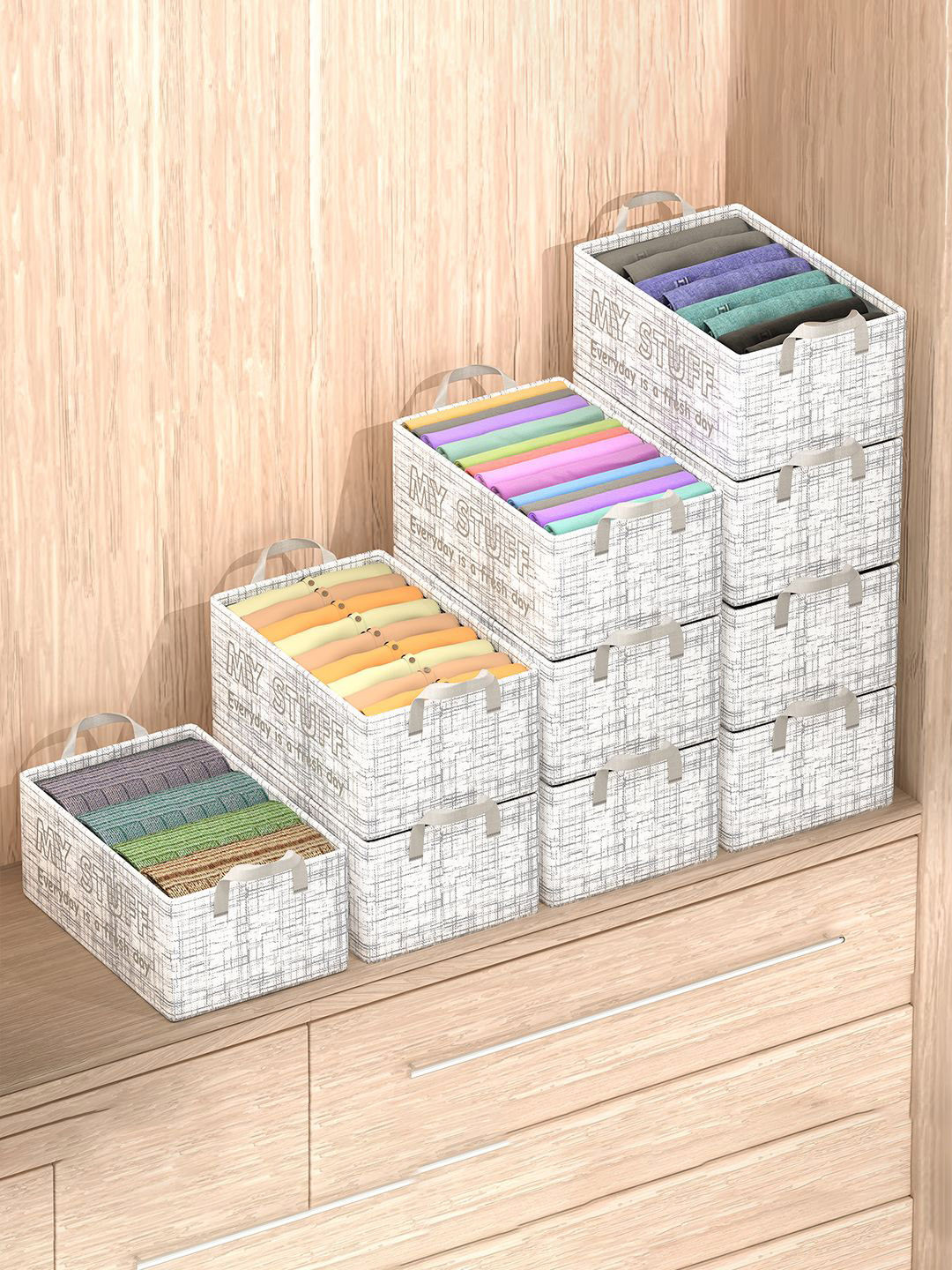 

Kuber Industries Grey 10 Pieces Printed Foldable Drawer Organisers