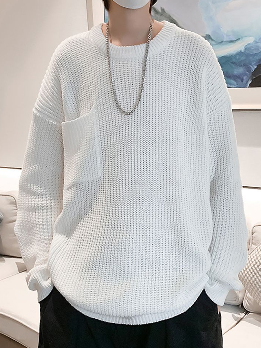 

StyleCast x Revolte Men Longline Pullover with Fuzzy Detail, White