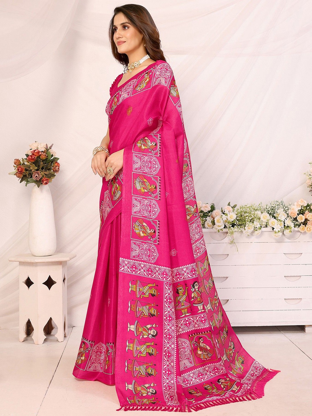 

KALINI Ethnic Motifs Printed Saree, Pink