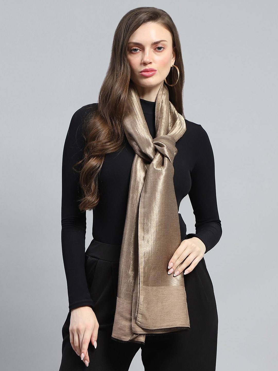 

Monte Carlo Women Woven Design Casual Solid Woolen Stole, Beige
