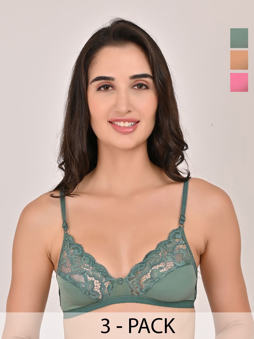 

Piylu Women Pack of 3 Medium Coverage Lightly Padded And Non-Wired Bra, Green