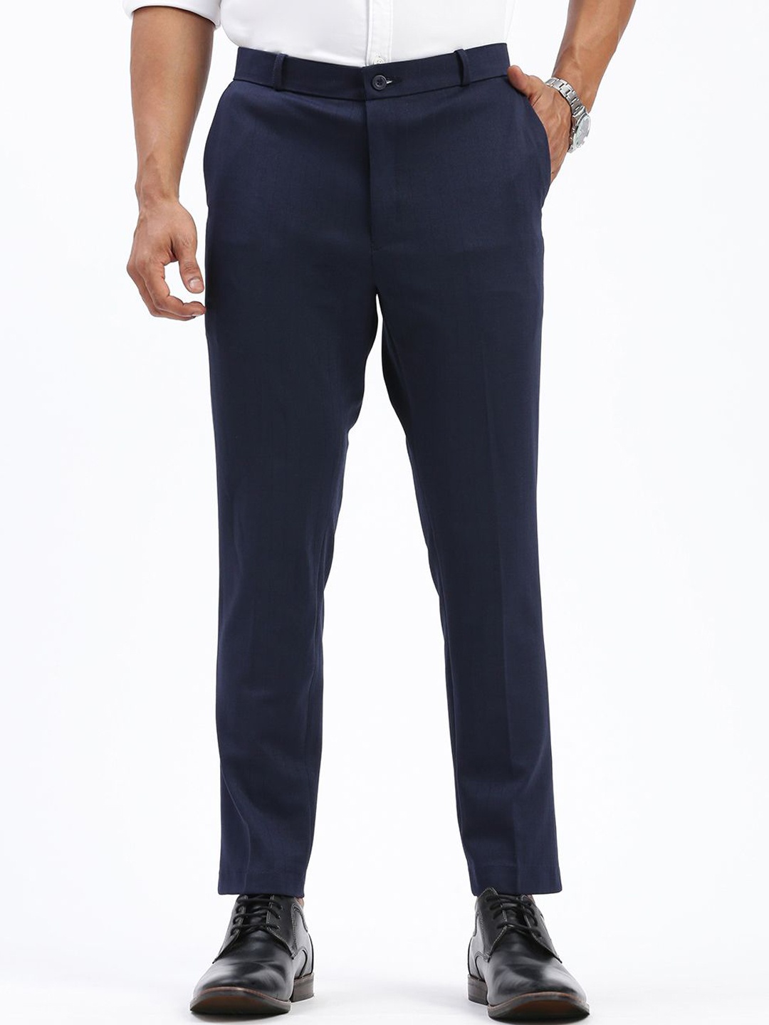 

SHOWOFF Men Comfort Slim Fit Low-Rise Formal Trousers, Navy blue