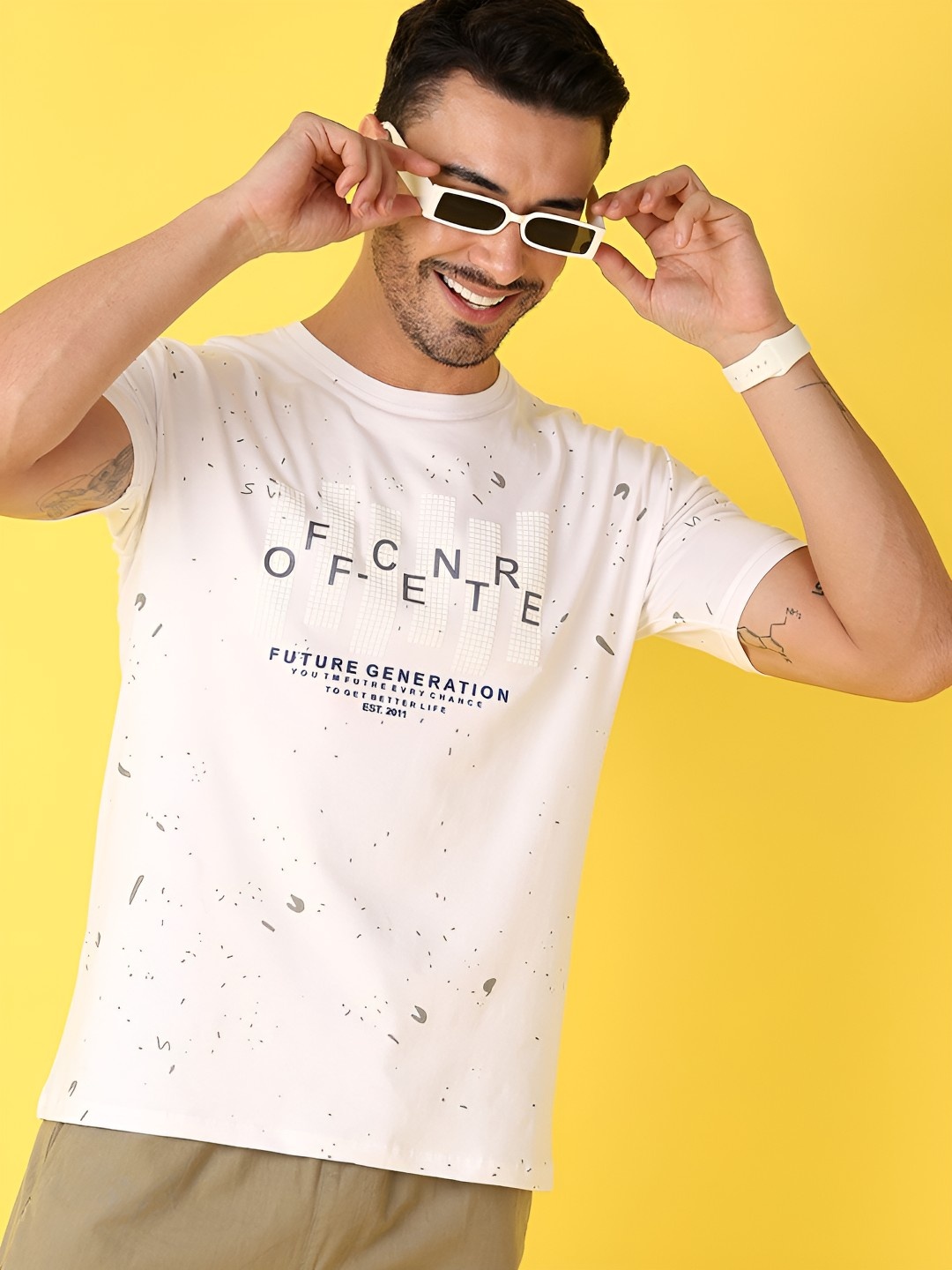

V-Mart Men Typography Printed Round Neck T-shirt, White