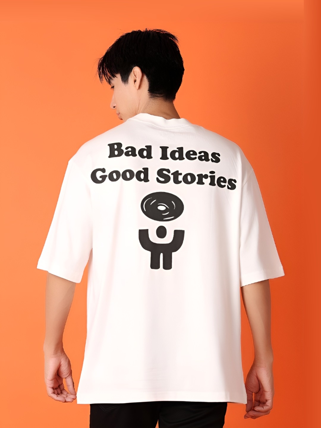

V-Mart Men Typography Printed Round Neck Cotton Oversized T-shirt, Off white