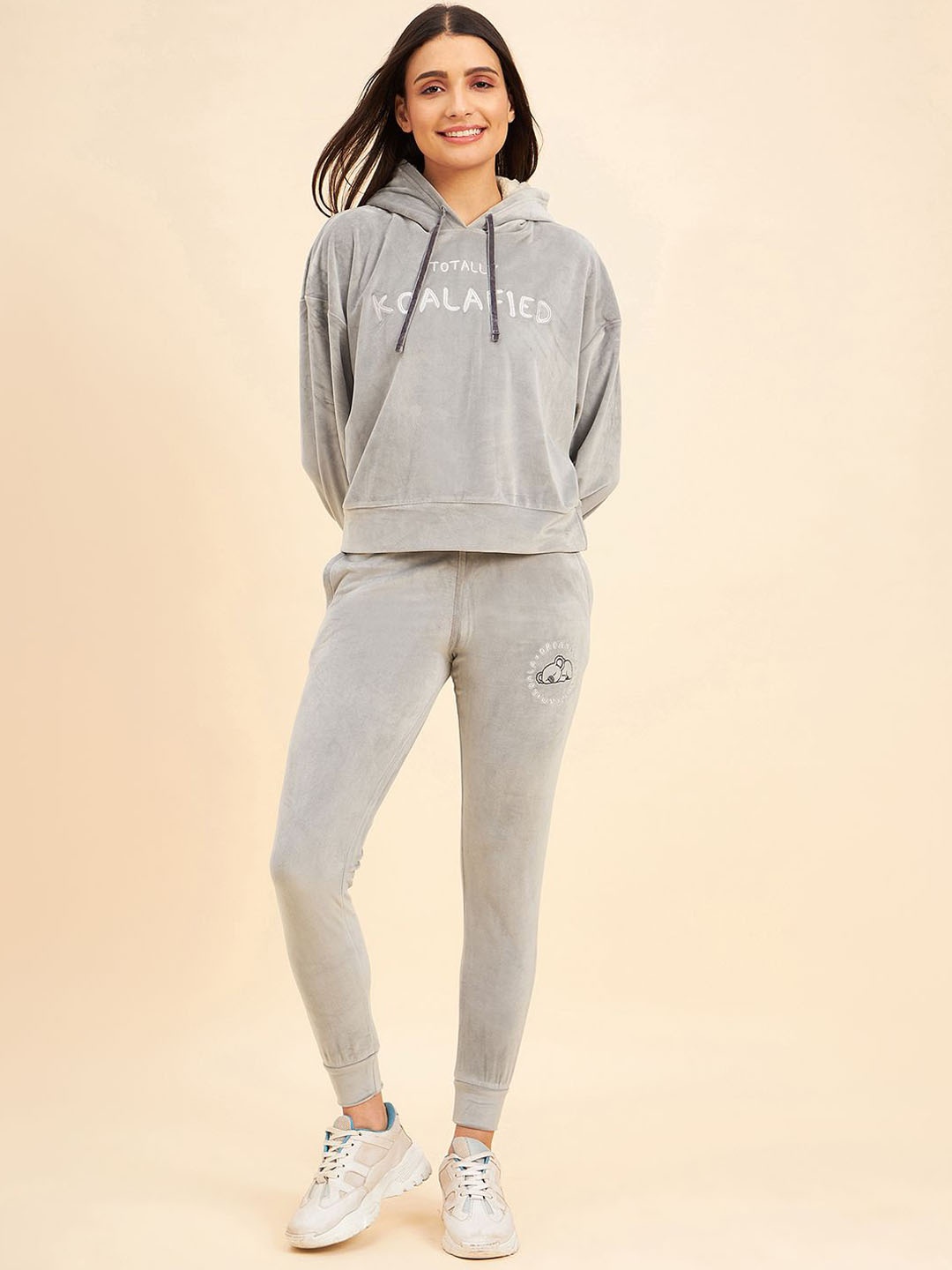 

Sweet Dreams Women Hooded Neck Mid-Rise Tracksuits, Grey