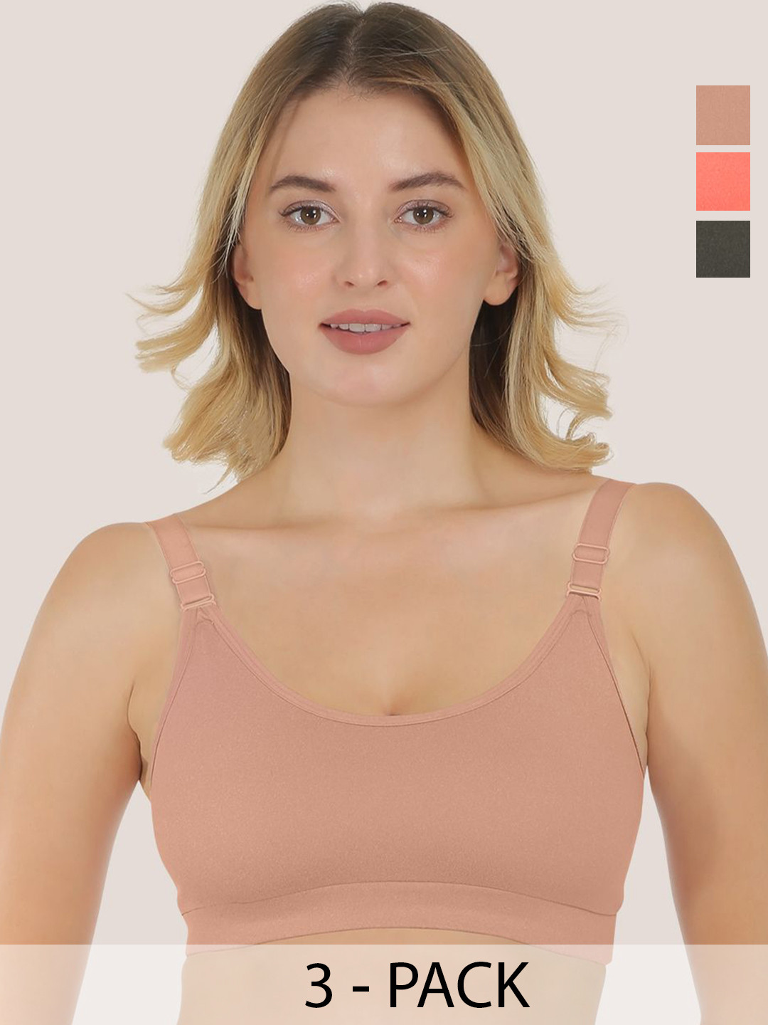 

POOJA RAGENEE Pack Of 3 Full Coverage Cotton T-shirt Bra, Grey