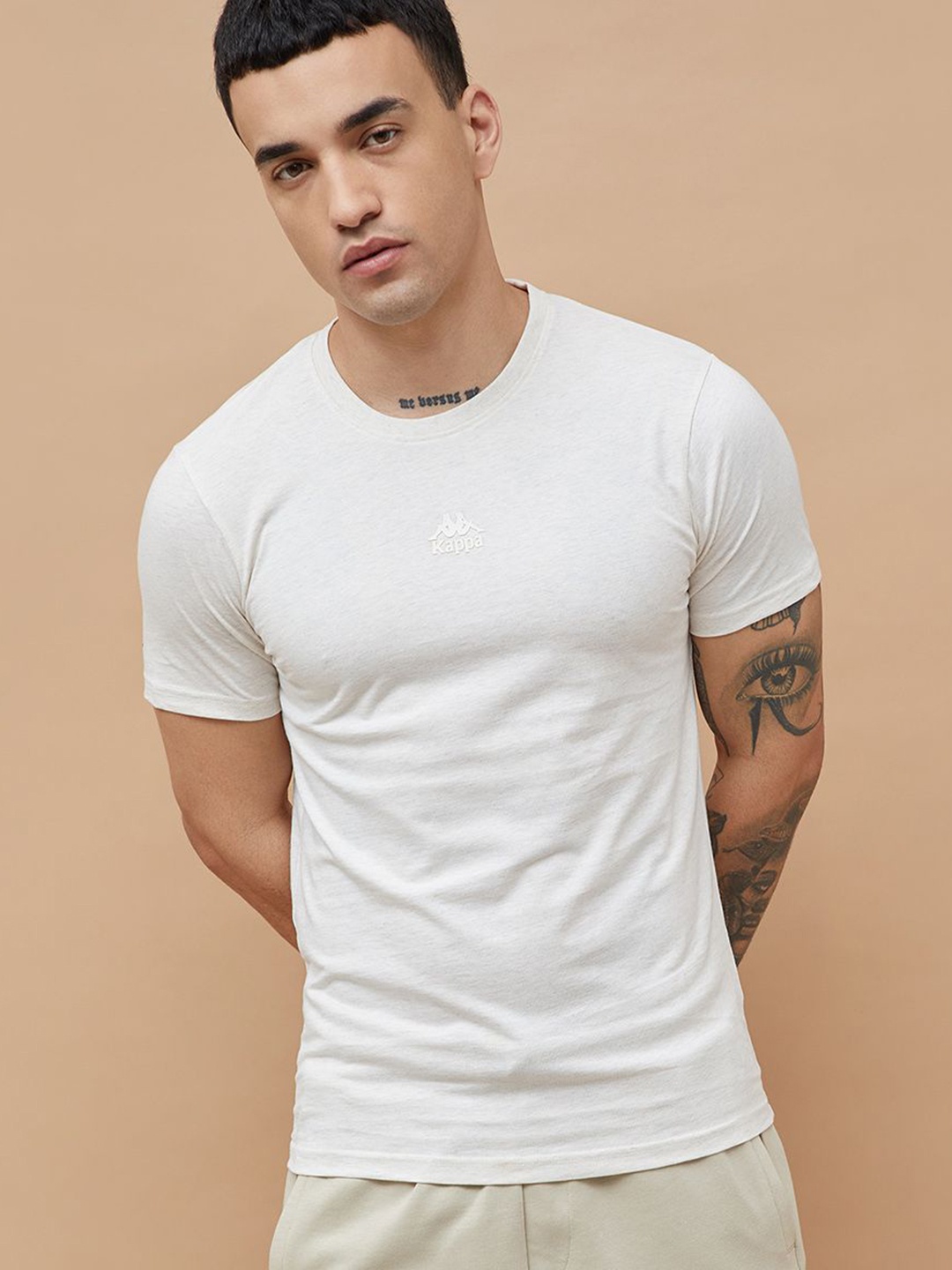 

Kappa Men Solid Round Neck Cotton T-shirt, Beige