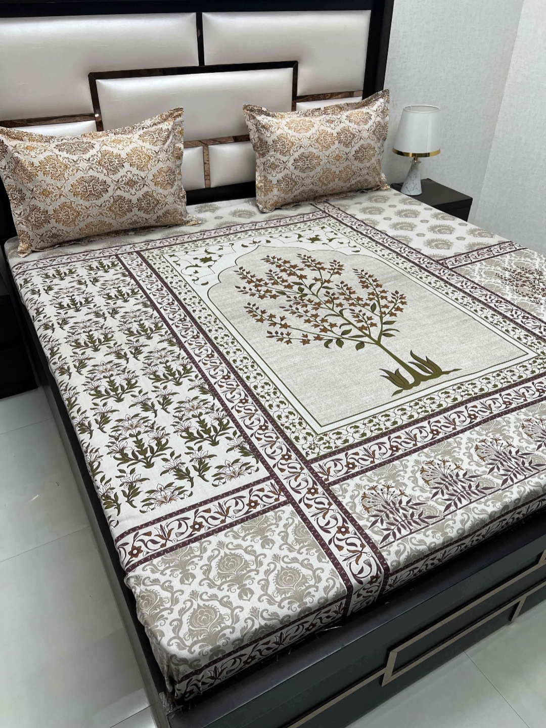 

Pure Decor Cotton King Size Double Bed Bedsheet With 2 Pillow Covers 2.74m X 2.74m, Brown
