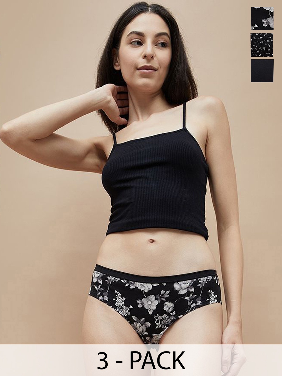 

Ginger by Lifestyle Women Pack Of 3 Printed Mid-Rise Briefs 1000011381863-BLACK