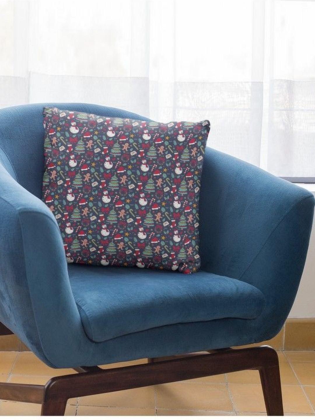 

THEYAYACAFE Grey & Red Graphic Printed Square Shaped Cushion Cover